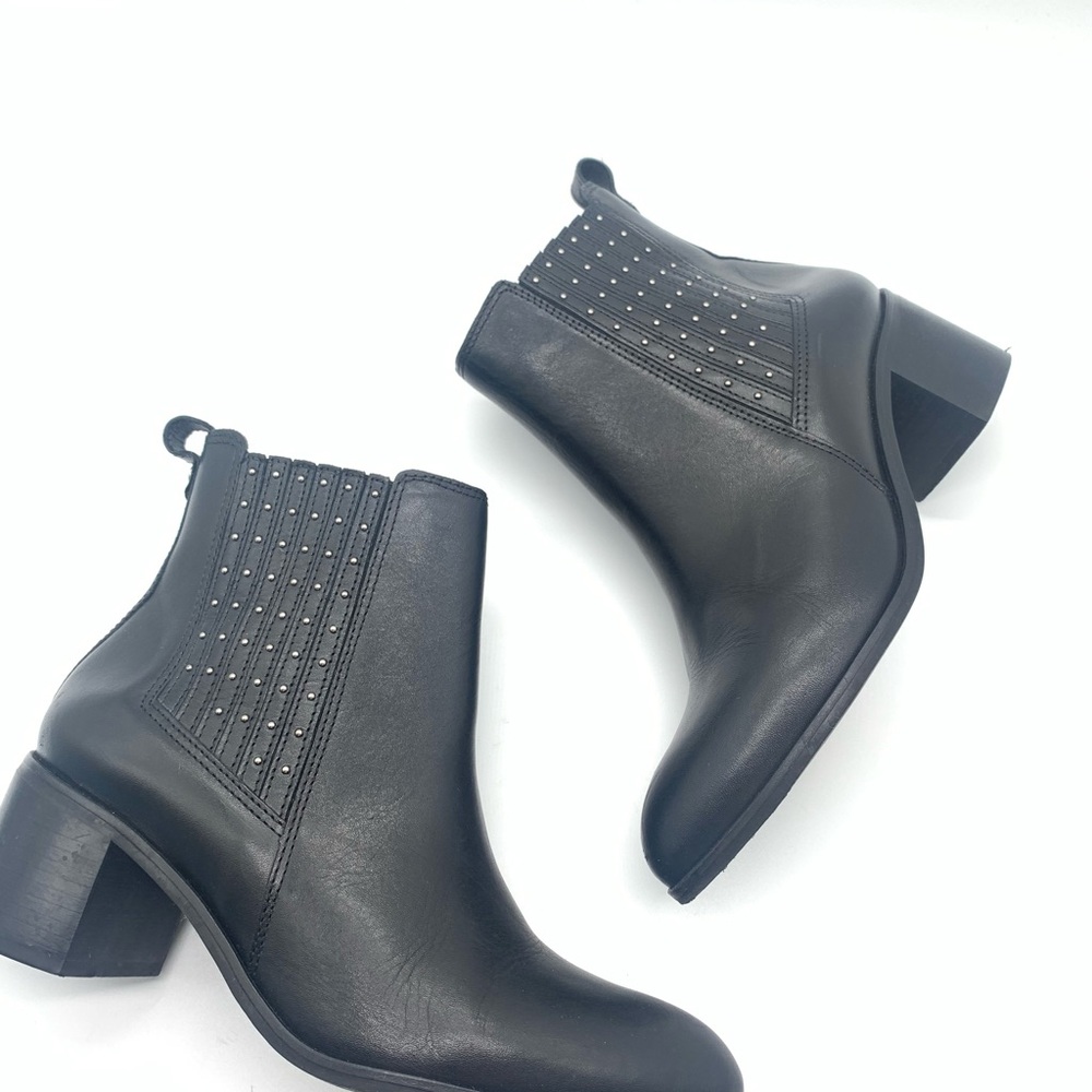 Dune Elegant‎ Black Leather Ankle Boots with Stud Accents Block Heel size 40 UK